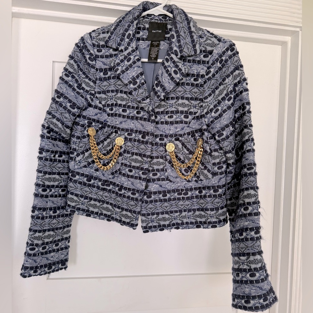 SMYTHE Cropped Tweed Jacket with Gold detail